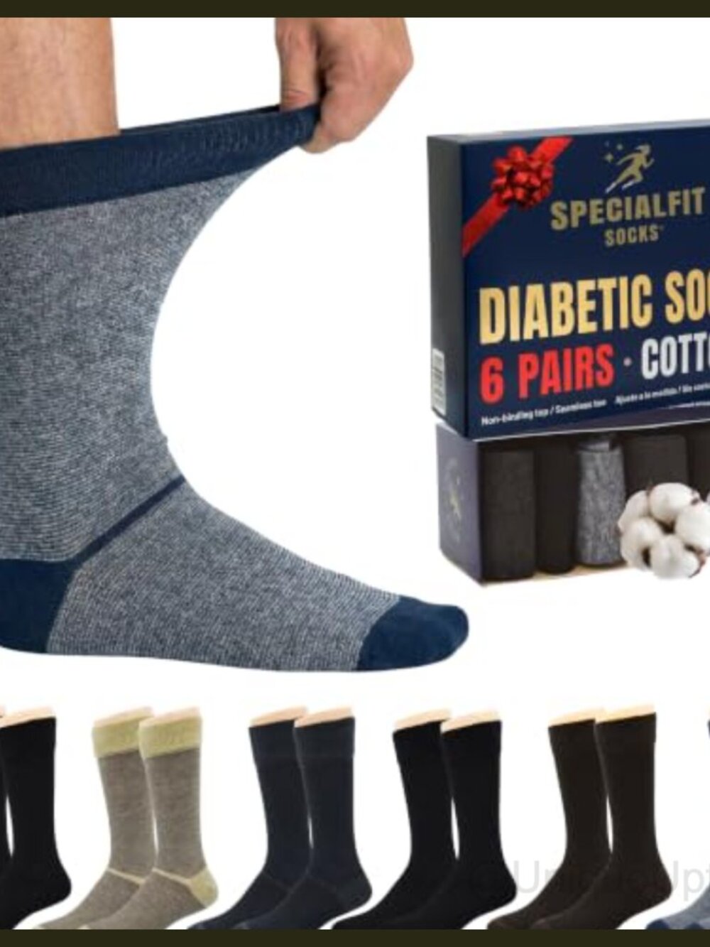 Men's Diabetic Socks 6 Pairs Cotton Non-Binding Extra Wide Seamless Toe